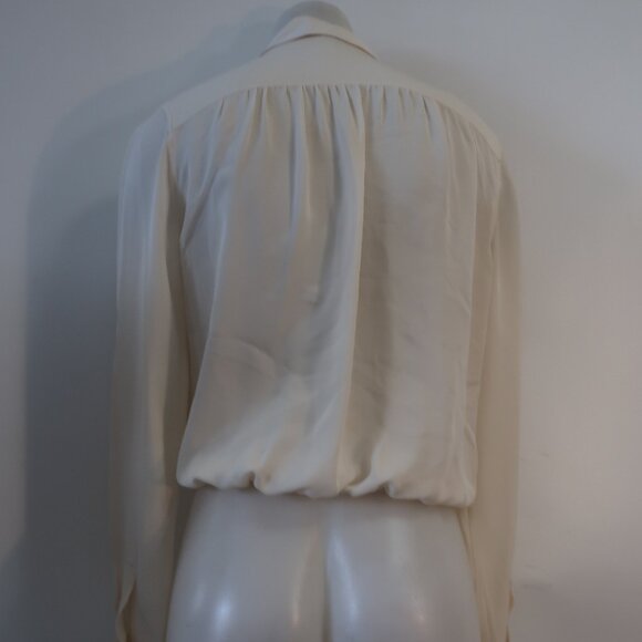 Women Theory Ivory Pure Silk Front Tie Cropped Blouse Top M - Picture 7 of 12